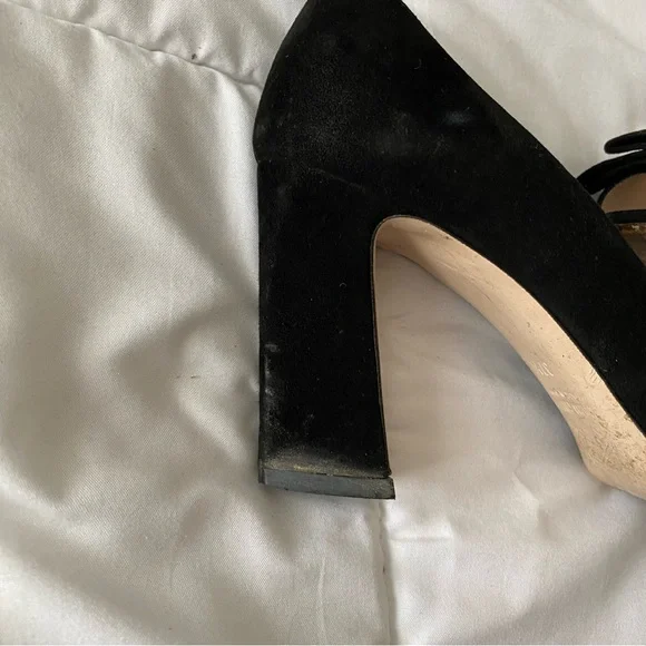 Miu Miu Black Suede Bow Peep Toe Pump - Picture 6 of 8